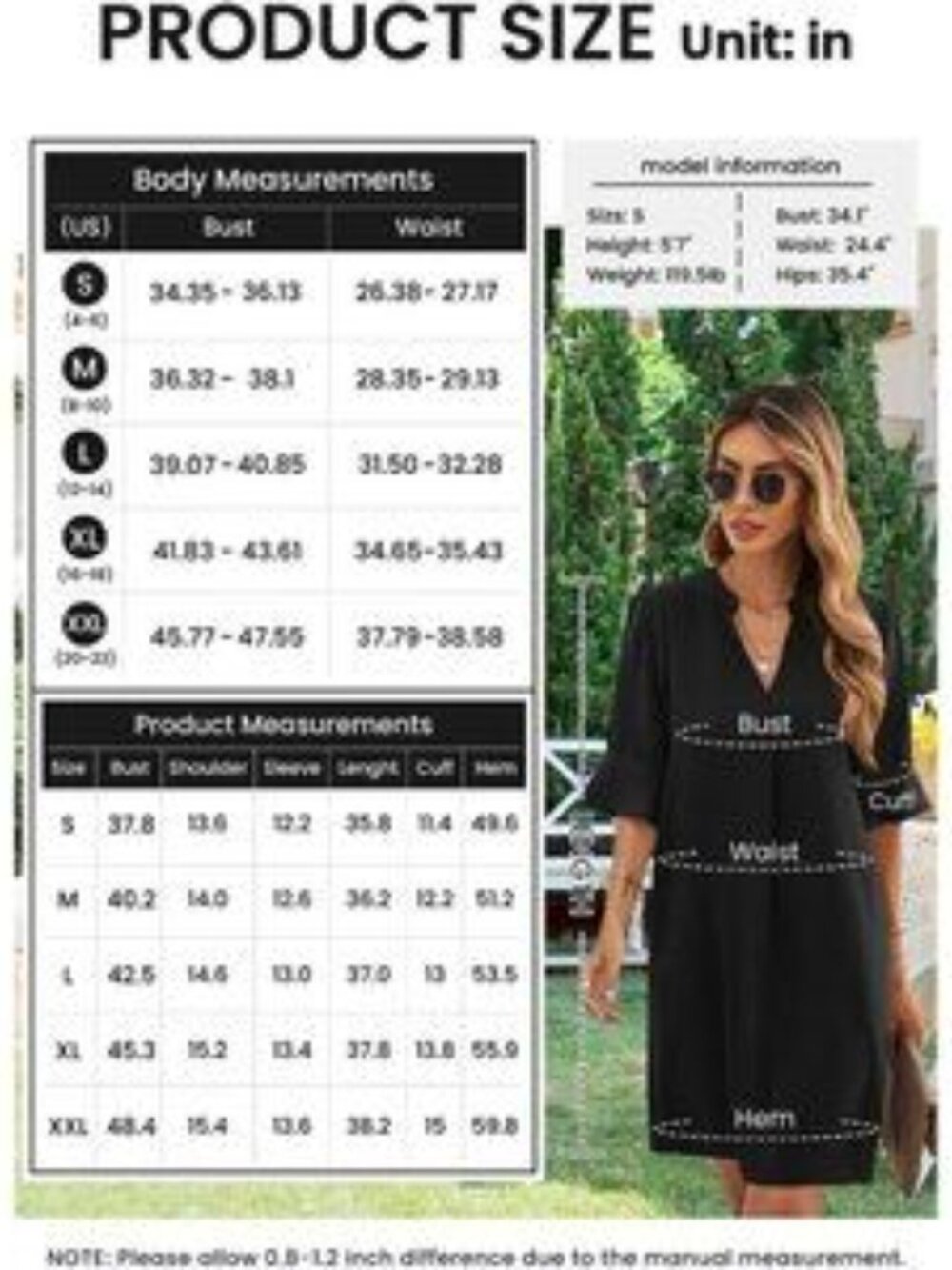 Womens White-Blue Polyster V-Neck Loose Fit Short Sleeve Knee Length Shift Dress - Picture 5 of 6